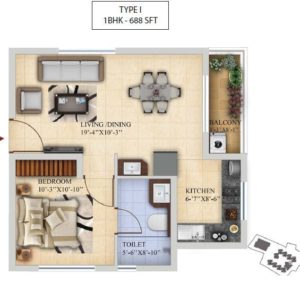 1BHK-Type I- Salarpuria Sattva Divinity Floor Plan