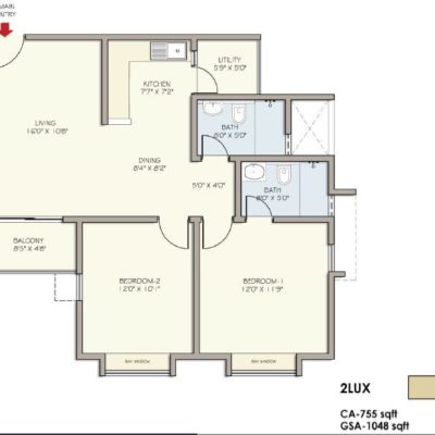 2BHK Luxury Floor Plan- Divyasree Republic of Whitefield