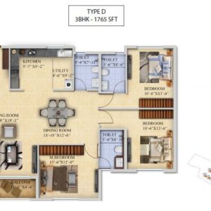3 BHK-Type D - Salarpuria Sattva Divinity Floor Plan