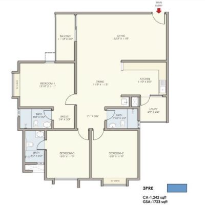 Divyasree Republic of Whitefield 3 Bedroom Floor Plan