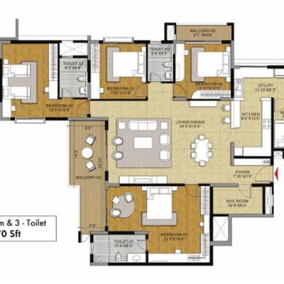 Fern 4BHK 3T Floor Plan