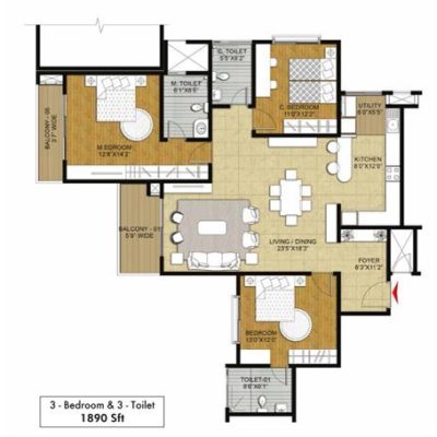 Hibiscus 3BHK-3T Floor Plan