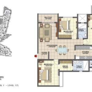 Type E1 3 BHK Floor Plan Prestige Song of the South Plans