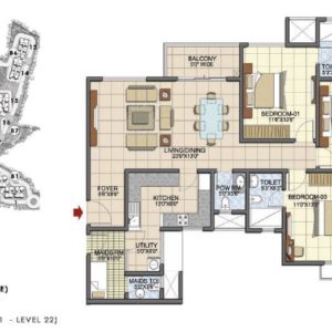 Type E6 3 BHK Floor Plan Prestige Song of the South Plans