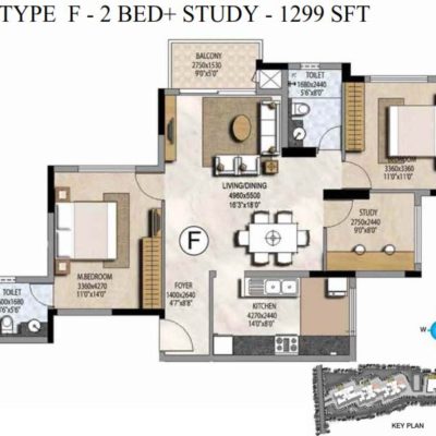 Prestige Misty Waters 2.5 Bedroom Floor Plan