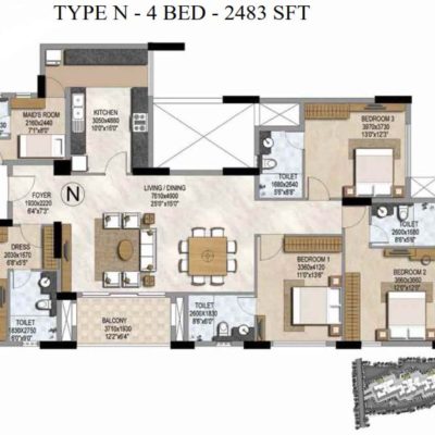 Prestige Misty Waters 4 Bedroom Floor Plan