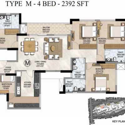 Prestige Misty Waters 4 Bedroom Floor Plan