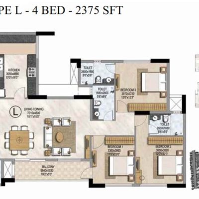 Prestige Misty Waters 4 BHK Floor Plan