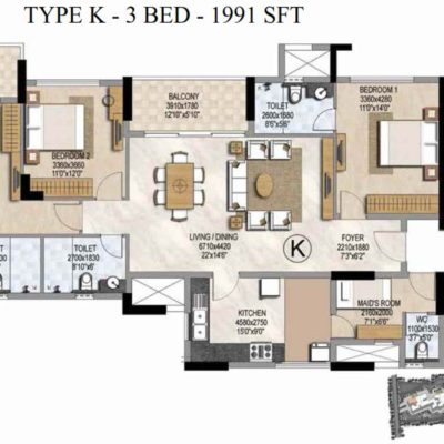 Prestige Misty Waters 3 Bedroom Floor Plan